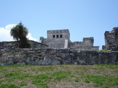 Looking up at the ruins of Tulum in Mexico's Riviera Maya